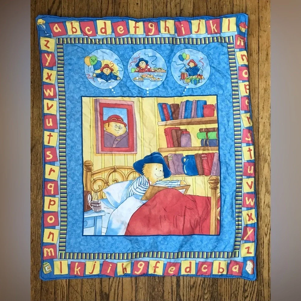 Paddington Bear Alphabet Baby Quilt Blanket Handmade Cottage Nostalgia Core
